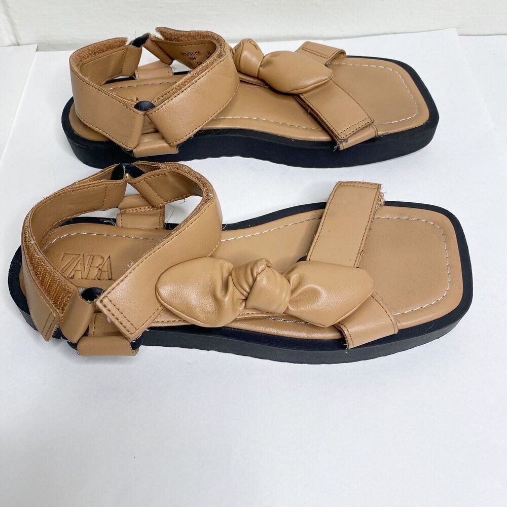 Zara Womens Tan Strapped Bow Sandals Size 36 Fits Like US 6.5